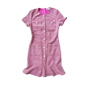 Grace Karin Women's Sz 6 Pink Tweed Rhinestone Button Dress Short Sleeve Preppy